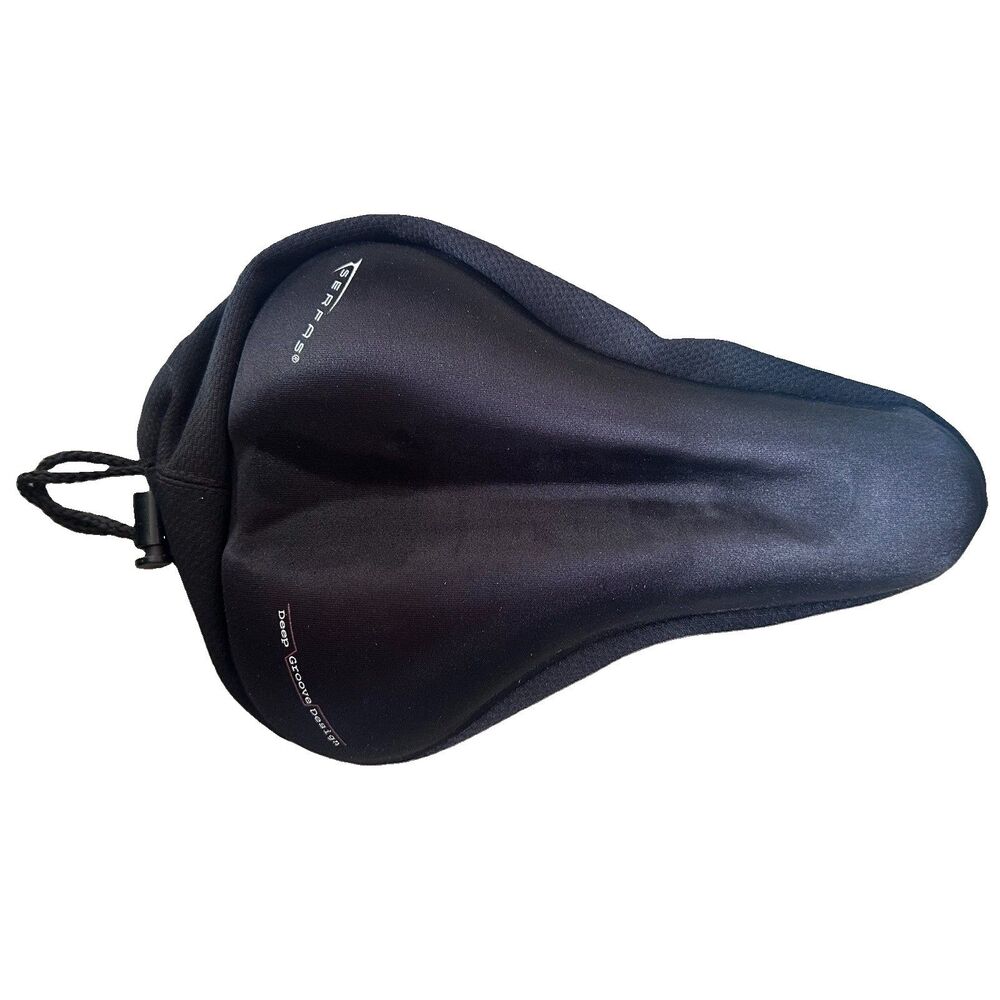 Deep Groove Gel Bike Seat Cover Black Padded Drawstring 11x8 Bicycle